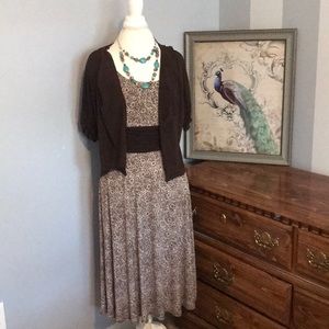 Brown paisley dress with matching brown cardigan